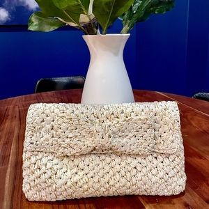 Clutch, off-white with woven golden threads